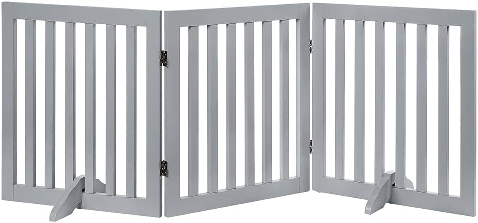 36”H Free Standing Pet Gate for Dog, Tall Wooden Dog Gate, 80” Wide | Foldable Pet Fence for Doorway, Stairs, Step, Expandable Doggy Barrier, Room Divider, Indoor Use, White
