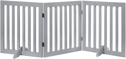 36”H Free Standing Pet Gate for Dog, Tall Wooden Dog Gate, 80” Wide | Foldable Pet Fence for Doorway, Stairs, Step, Expandable Doggy Barrier, Room Divider, Indoor Use, White