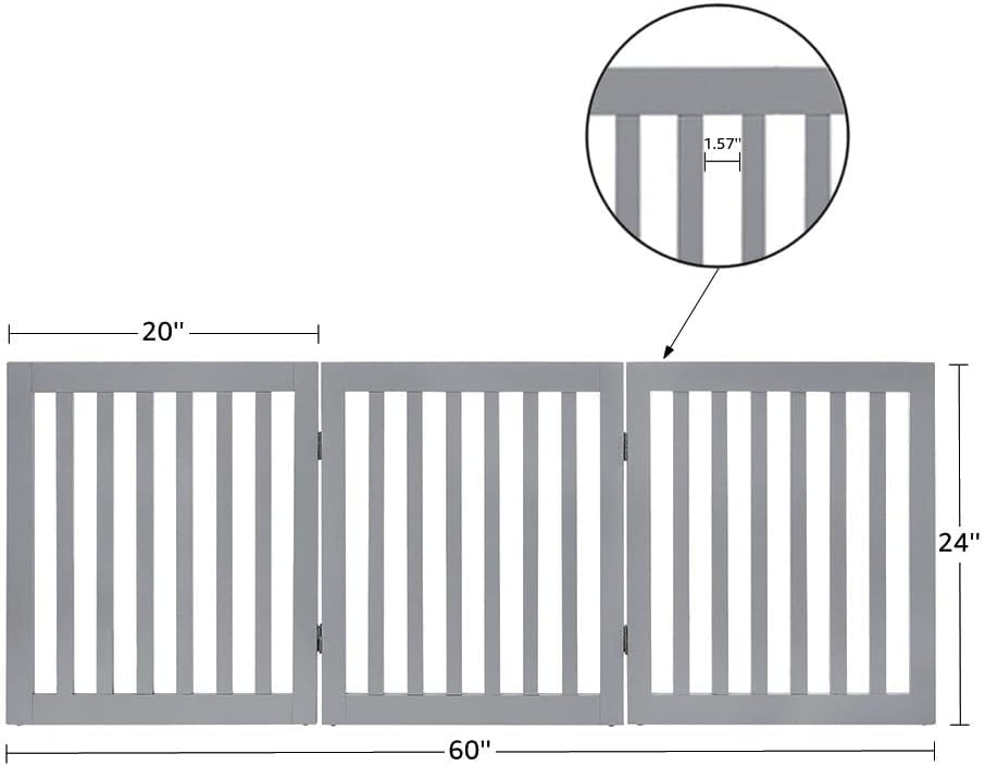 36”H Free Standing Pet Gate for Dog, Tall Wooden Dog Gate, 80” Wide | Foldable Pet Fence for Doorway, Stairs, Step, Expandable Doggy Barrier, Room Divider, Indoor Use, White