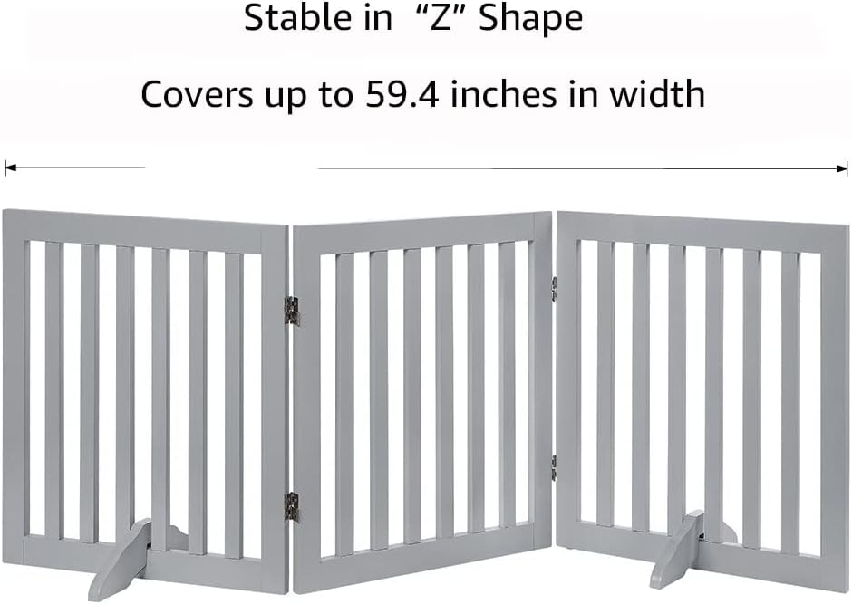 36”H Free Standing Pet Gate for Dog, Tall Wooden Dog Gate, 80” Wide | Foldable Pet Fence for Doorway, Stairs, Step, Expandable Doggy Barrier, Room Divider, Indoor Use, White