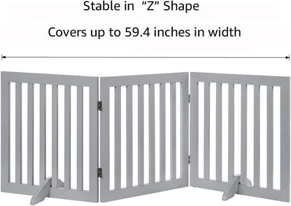 36”H Free Standing Pet Gate for Dog, Tall Wooden Dog Gate, 80” Wide | Foldable Pet Fence for Doorway, Stairs, Step, Expandable Doggy Barrier, Room Divider, Indoor Use, White