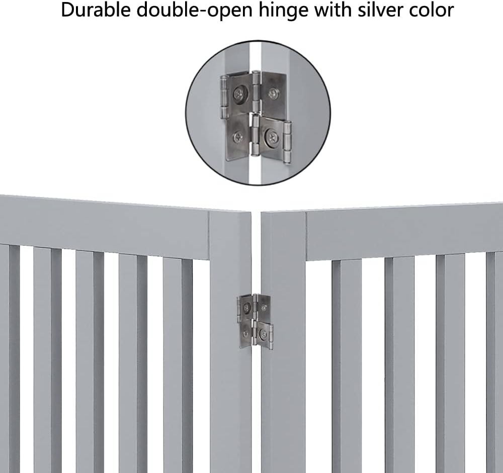 36”H Free Standing Pet Gate for Dog, Tall Wooden Dog Gate, 80” Wide | Foldable Pet Fence for Doorway, Stairs, Step, Expandable Doggy Barrier, Room Divider, Indoor Use, White