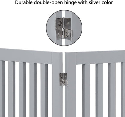 36”H Free Standing Pet Gate for Dog, Tall Wooden Dog Gate, 80” Wide | Foldable Pet Fence for Doorway, Stairs, Step, Expandable Doggy Barrier, Room Divider, Indoor Use, White