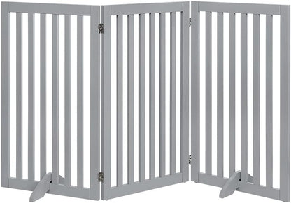 36”H Free Standing Pet Gate for Dog, Tall Wooden Dog Gate, 80” Wide | Foldable Pet Fence for Doorway, Stairs, Step, Expandable Doggy Barrier, Room Divider, Indoor Use, White