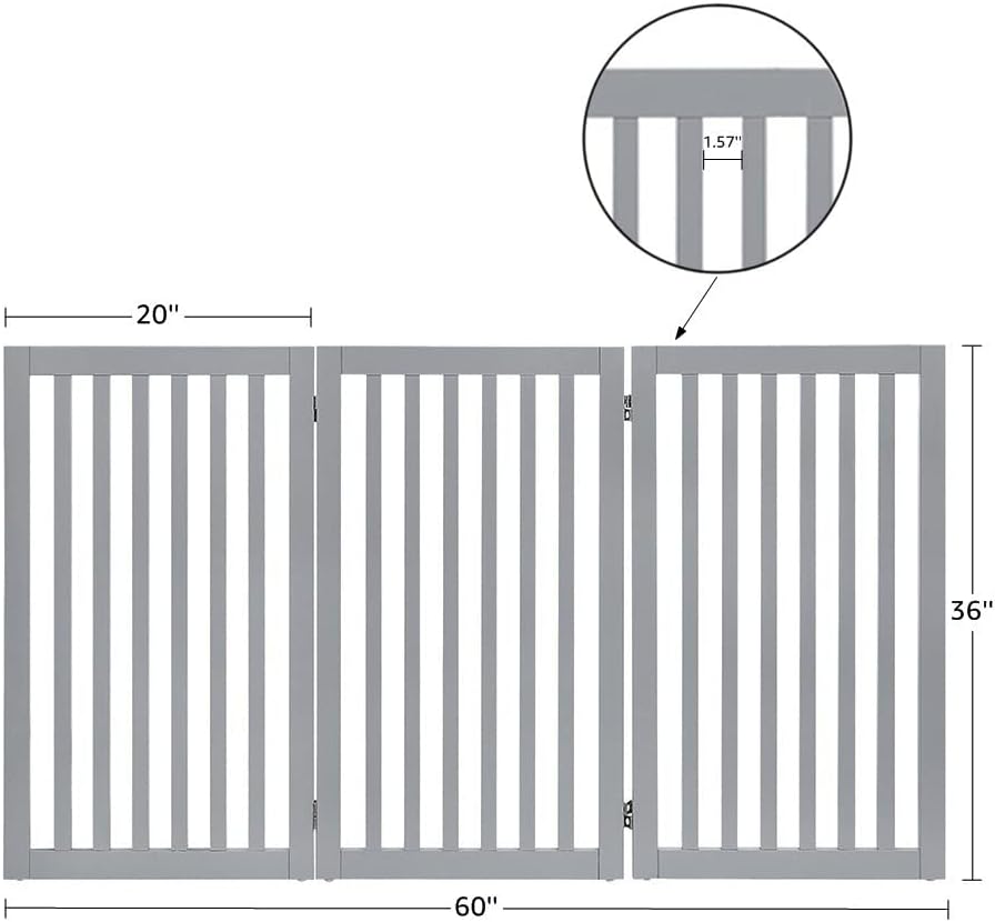 36”H Free Standing Pet Gate for Dog, Tall Wooden Dog Gate, 80” Wide | Foldable Pet Fence for Doorway, Stairs, Step, Expandable Doggy Barrier, Room Divider, Indoor Use, White