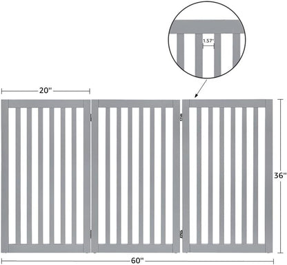 36”H Free Standing Pet Gate for Dog, Tall Wooden Dog Gate, 80” Wide | Foldable Pet Fence for Doorway, Stairs, Step, Expandable Doggy Barrier, Room Divider, Indoor Use, White