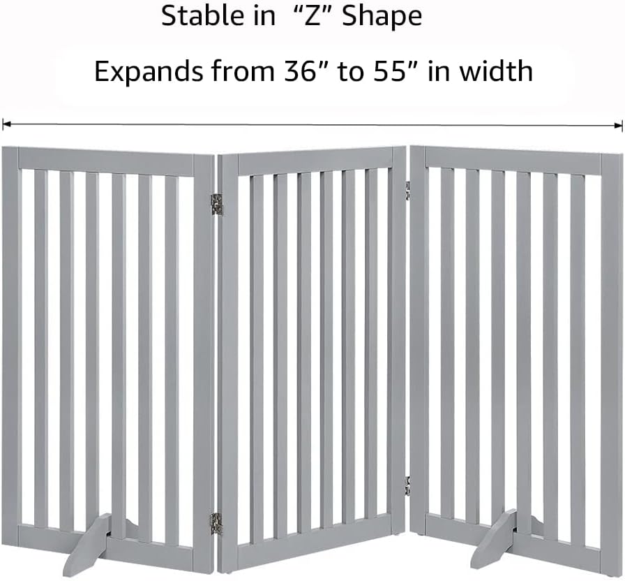 36”H Free Standing Pet Gate for Dog, Tall Wooden Dog Gate, 80” Wide | Foldable Pet Fence for Doorway, Stairs, Step, Expandable Doggy Barrier, Room Divider, Indoor Use, White