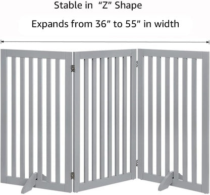 36”H Free Standing Pet Gate for Dog, Tall Wooden Dog Gate, 80” Wide | Foldable Pet Fence for Doorway, Stairs, Step, Expandable Doggy Barrier, Room Divider, Indoor Use, White