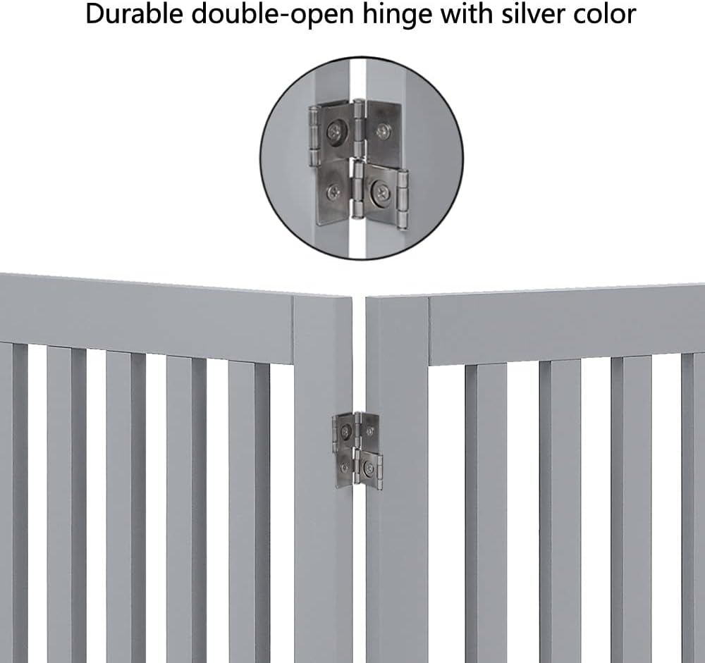 36”H Free Standing Pet Gate for Dog, Tall Wooden Dog Gate, 80” Wide | Foldable Pet Fence for Doorway, Stairs, Step, Expandable Doggy Barrier, Room Divider, Indoor Use, White