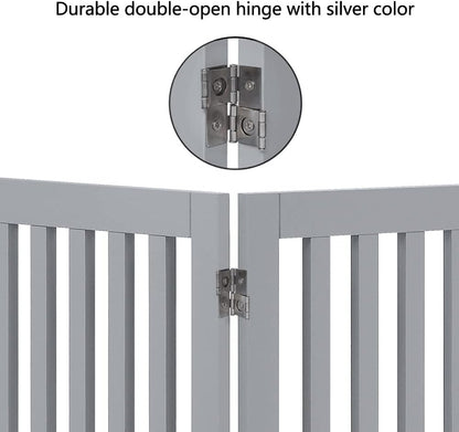36”H Free Standing Pet Gate for Dog, Tall Wooden Dog Gate, 80” Wide | Foldable Pet Fence for Doorway, Stairs, Step, Expandable Doggy Barrier, Room Divider, Indoor Use, White