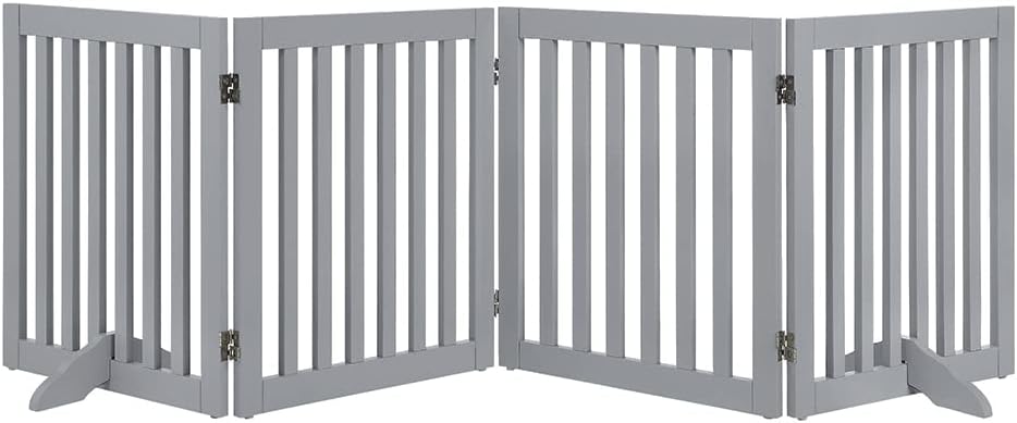 36”H Free Standing Pet Gate for Dog, Tall Wooden Dog Gate, 80” Wide | Foldable Pet Fence for Doorway, Stairs, Step, Expandable Doggy Barrier, Room Divider, Indoor Use, White