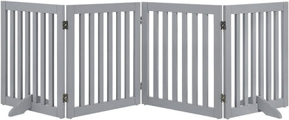 36”H Free Standing Pet Gate for Dog, Tall Wooden Dog Gate, 80” Wide | Foldable Pet Fence for Doorway, Stairs, Step, Expandable Doggy Barrier, Room Divider, Indoor Use, White