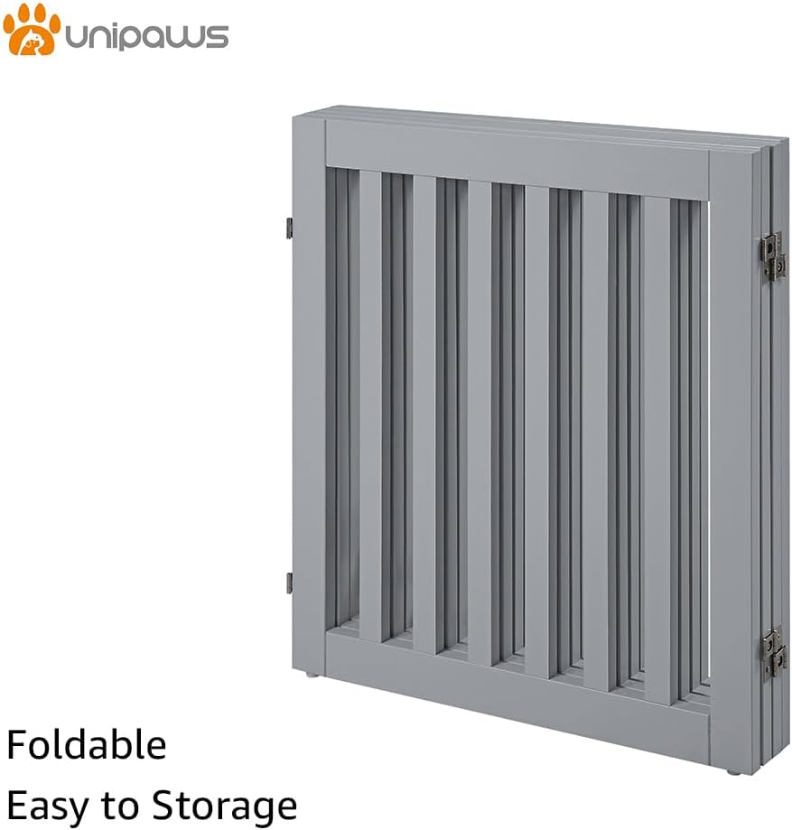 36”H Free Standing Pet Gate for Dog, Tall Wooden Dog Gate, 80” Wide | Foldable Pet Fence for Doorway, Stairs, Step, Expandable Doggy Barrier, Room Divider, Indoor Use, White