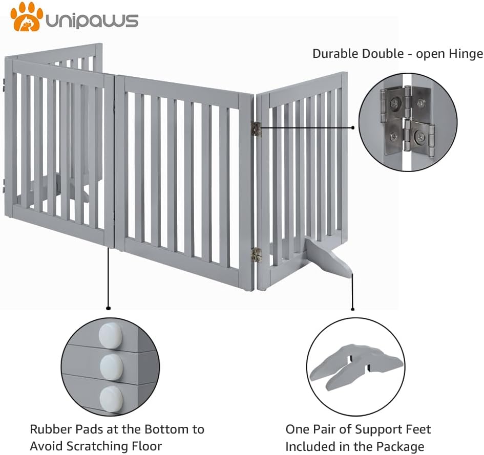 36”H Free Standing Pet Gate for Dog, Tall Wooden Dog Gate, 80” Wide | Foldable Pet Fence for Doorway, Stairs, Step, Expandable Doggy Barrier, Room Divider, Indoor Use, White