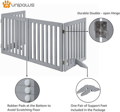36”H Free Standing Pet Gate for Dog, Tall Wooden Dog Gate, 80” Wide | Foldable Pet Fence for Doorway, Stairs, Step, Expandable Doggy Barrier, Room Divider, Indoor Use, White