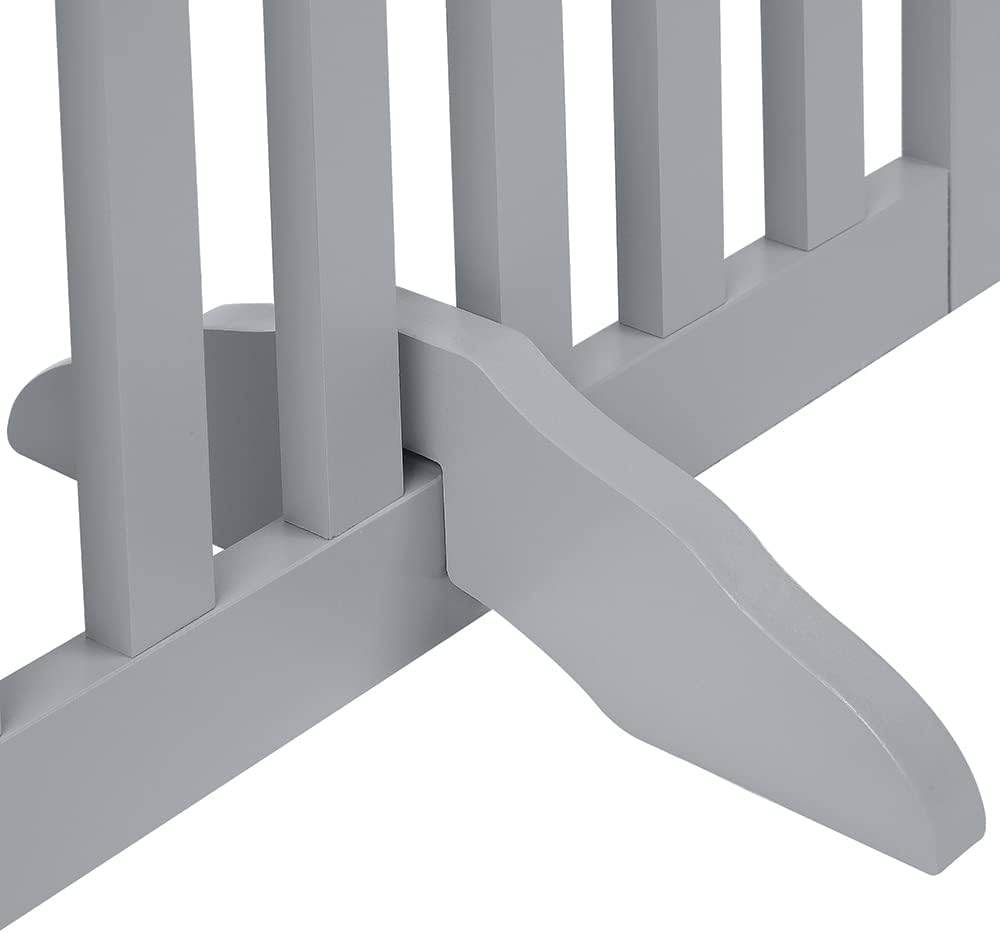 36”H Free Standing Pet Gate for Dog, Tall Wooden Dog Gate, 80” Wide | Foldable Pet Fence for Doorway, Stairs, Step, Expandable Doggy Barrier, Room Divider, Indoor Use, White