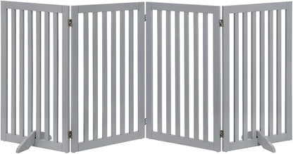 36”H Free Standing Pet Gate for Dog, Tall Wooden Dog Gate, 80” Wide | Foldable Pet Fence for Doorway, Stairs, Step, Expandable Doggy Barrier, Room Divider, Indoor Use, White