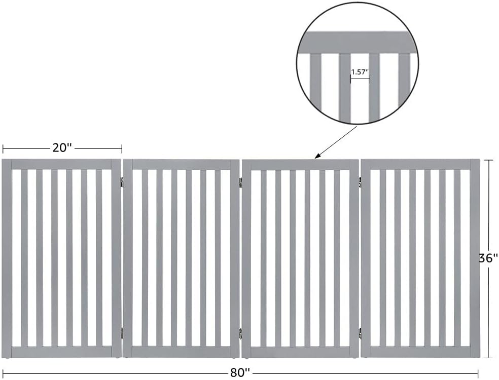 36”H Free Standing Pet Gate for Dog, Tall Wooden Dog Gate, 80” Wide | Foldable Pet Fence for Doorway, Stairs, Step, Expandable Doggy Barrier, Room Divider, Indoor Use, White