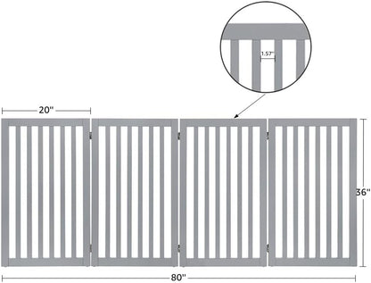 36”H Free Standing Pet Gate for Dog, Tall Wooden Dog Gate, 80” Wide | Foldable Pet Fence for Doorway, Stairs, Step, Expandable Doggy Barrier, Room Divider, Indoor Use, White