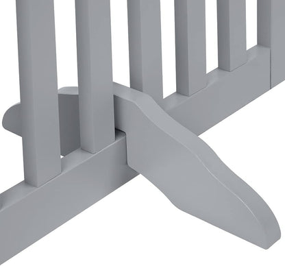 36”H Free Standing Pet Gate for Dog, Tall Wooden Dog Gate, 80” Wide | Foldable Pet Fence for Doorway, Stairs, Step, Expandable Doggy Barrier, Room Divider, Indoor Use, White