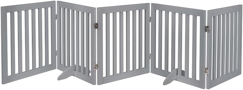 36”H Free Standing Pet Gate for Dog, Tall Wooden Dog Gate, 80” Wide | Foldable Pet Fence for Doorway, Stairs, Step, Expandable Doggy Barrier, Room Divider, Indoor Use, White