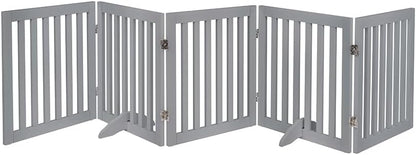 36”H Free Standing Pet Gate for Dog, Tall Wooden Dog Gate, 80” Wide | Foldable Pet Fence for Doorway, Stairs, Step, Expandable Doggy Barrier, Room Divider, Indoor Use, White
