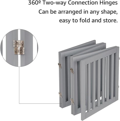 36”H Free Standing Pet Gate for Dog, Tall Wooden Dog Gate, 80” Wide | Foldable Pet Fence for Doorway, Stairs, Step, Expandable Doggy Barrier, Room Divider, Indoor Use, White