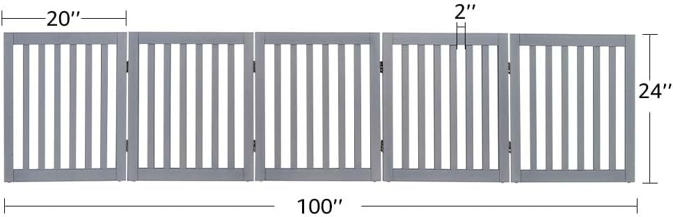 36”H Free Standing Pet Gate for Dog, Tall Wooden Dog Gate, 80” Wide | Foldable Pet Fence for Doorway, Stairs, Step, Expandable Doggy Barrier, Room Divider, Indoor Use, White