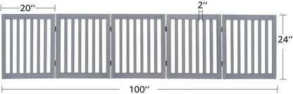 36”H Free Standing Pet Gate for Dog, Tall Wooden Dog Gate, 80” Wide | Foldable Pet Fence for Doorway, Stairs, Step, Expandable Doggy Barrier, Room Divider, Indoor Use, White