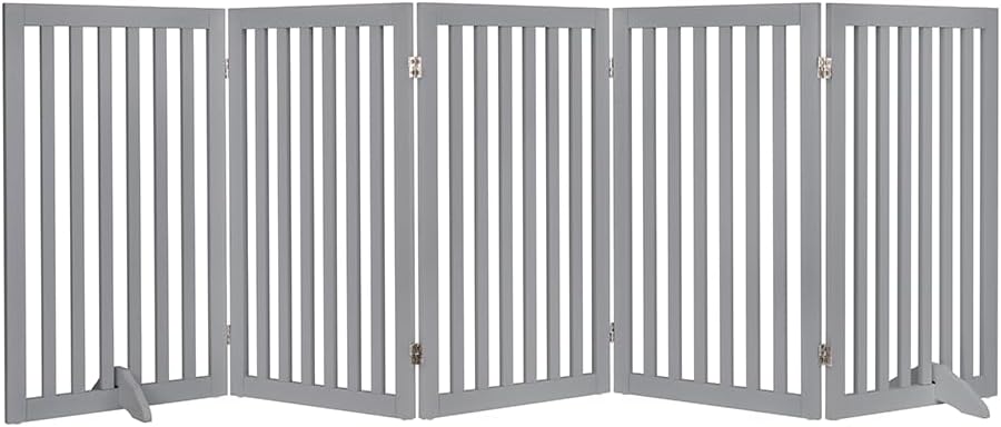 36”H Free Standing Pet Gate for Dog, Tall Wooden Dog Gate, 80” Wide | Foldable Pet Fence for Doorway, Stairs, Step, Expandable Doggy Barrier, Room Divider, Indoor Use, White