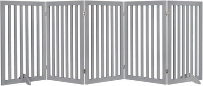 36”H Free Standing Pet Gate for Dog, Tall Wooden Dog Gate, 80” Wide | Foldable Pet Fence for Doorway, Stairs, Step, Expandable Doggy Barrier, Room Divider, Indoor Use, White