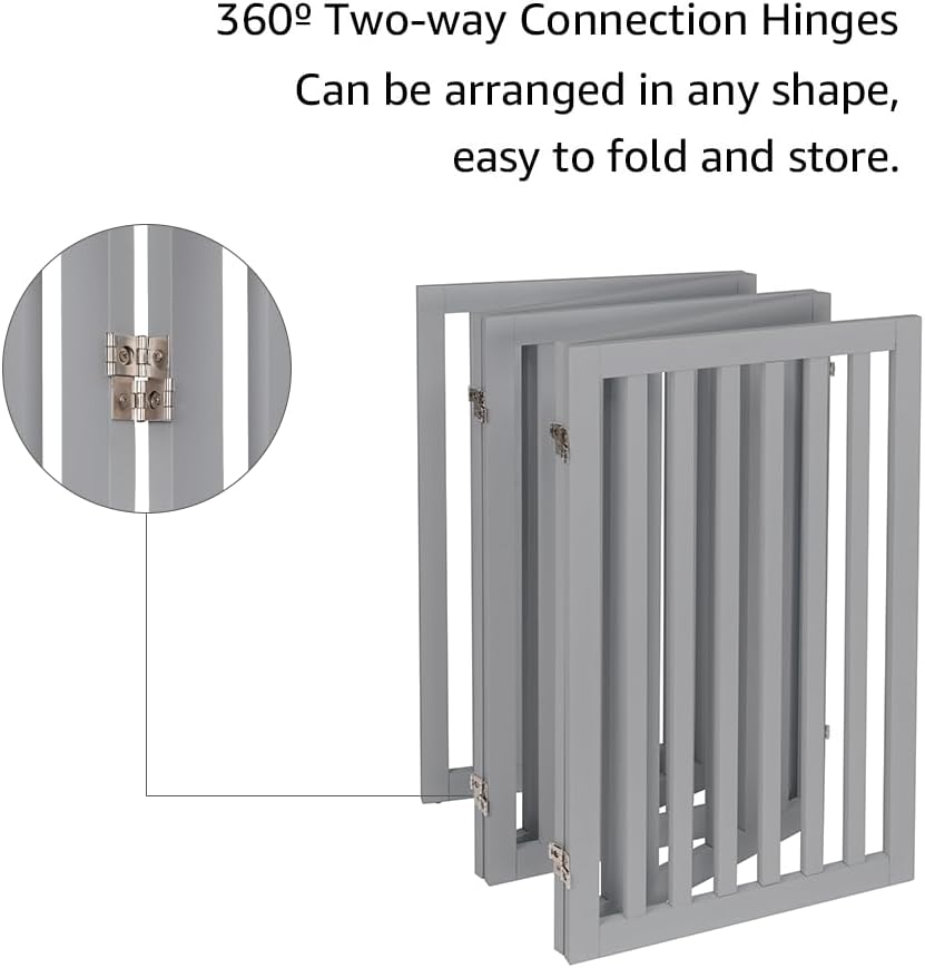 36”H Free Standing Pet Gate for Dog, Tall Wooden Dog Gate, 80” Wide | Foldable Pet Fence for Doorway, Stairs, Step, Expandable Doggy Barrier, Room Divider, Indoor Use, White