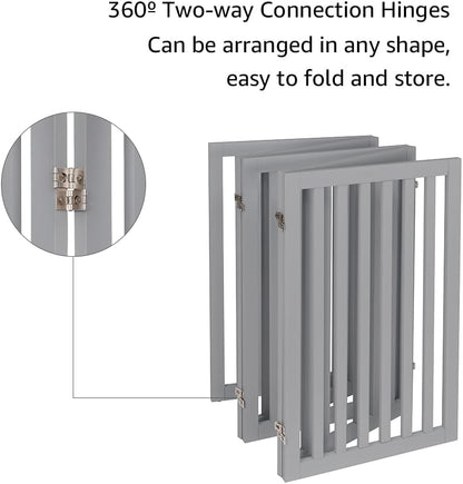 36”H Free Standing Pet Gate for Dog, Tall Wooden Dog Gate, 80” Wide | Foldable Pet Fence for Doorway, Stairs, Step, Expandable Doggy Barrier, Room Divider, Indoor Use, White