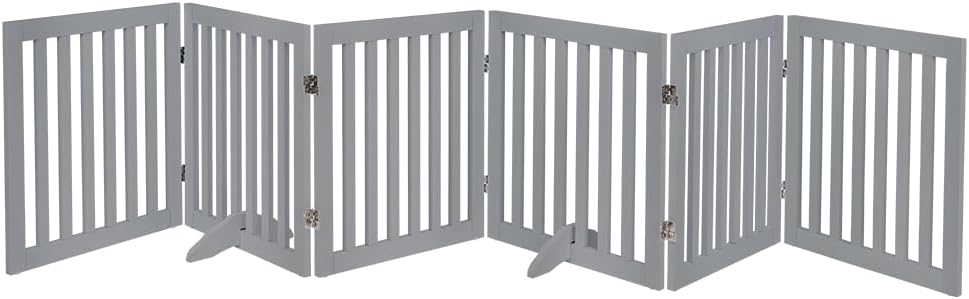 36”H Free Standing Pet Gate for Dog, Tall Wooden Dog Gate, 80” Wide | Foldable Pet Fence for Doorway, Stairs, Step, Expandable Doggy Barrier, Room Divider, Indoor Use, White