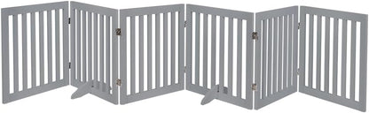 36”H Free Standing Pet Gate for Dog, Tall Wooden Dog Gate, 80” Wide | Foldable Pet Fence for Doorway, Stairs, Step, Expandable Doggy Barrier, Room Divider, Indoor Use, White