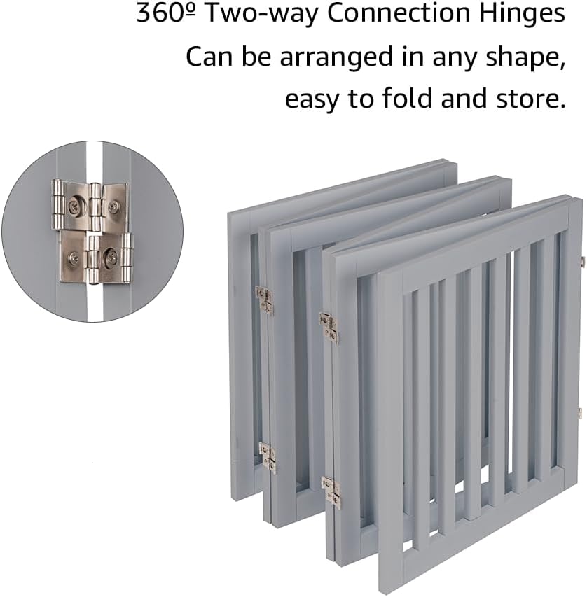 36”H Free Standing Pet Gate for Dog, Tall Wooden Dog Gate, 80” Wide | Foldable Pet Fence for Doorway, Stairs, Step, Expandable Doggy Barrier, Room Divider, Indoor Use, White