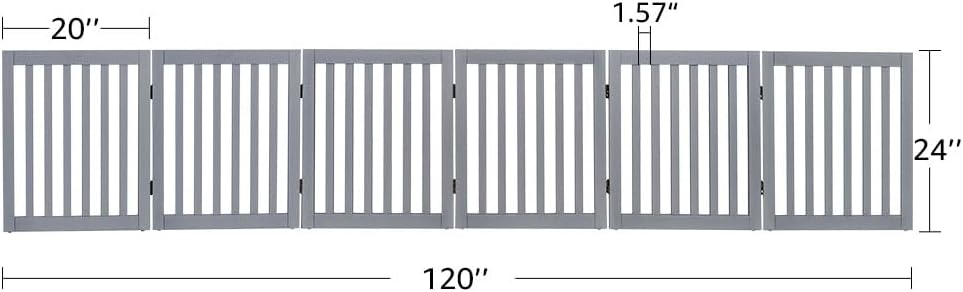 36”H Free Standing Pet Gate for Dog, Tall Wooden Dog Gate, 80” Wide | Foldable Pet Fence for Doorway, Stairs, Step, Expandable Doggy Barrier, Room Divider, Indoor Use, White