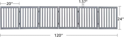 36”H Free Standing Pet Gate for Dog, Tall Wooden Dog Gate, 80” Wide | Foldable Pet Fence for Doorway, Stairs, Step, Expandable Doggy Barrier, Room Divider, Indoor Use, White