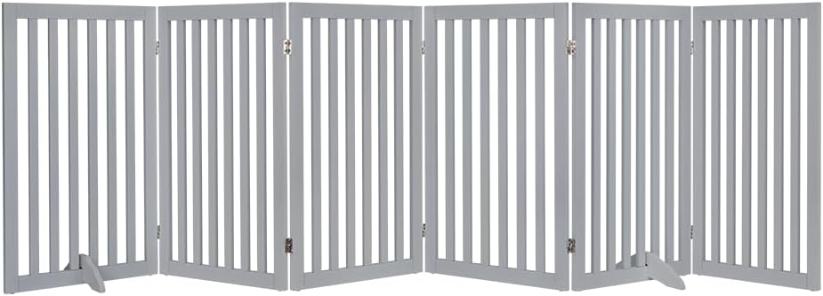36”H Free Standing Pet Gate for Dog, Tall Wooden Dog Gate, 80” Wide | Foldable Pet Fence for Doorway, Stairs, Step, Expandable Doggy Barrier, Room Divider, Indoor Use, White