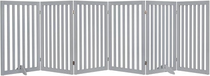 36”H Free Standing Pet Gate for Dog, Tall Wooden Dog Gate, 80” Wide | Foldable Pet Fence for Doorway, Stairs, Step, Expandable Doggy Barrier, Room Divider, Indoor Use, White