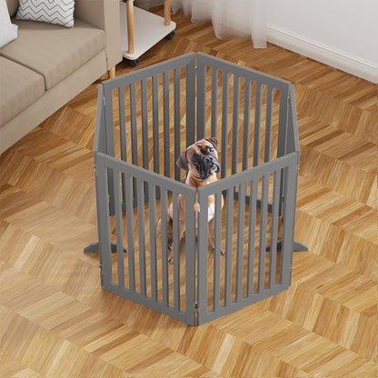 36”H Free Standing Pet Gate for Dog, Tall Wooden Dog Gate, 80” Wide | Foldable Pet Fence for Doorway, Stairs, Step, Expandable Doggy Barrier, Room Divider, Indoor Use, White