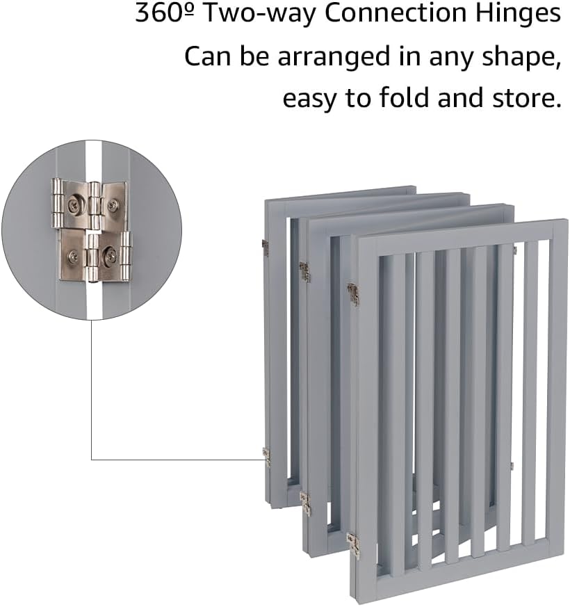 36”H Free Standing Pet Gate for Dog, Tall Wooden Dog Gate, 80” Wide | Foldable Pet Fence for Doorway, Stairs, Step, Expandable Doggy Barrier, Room Divider, Indoor Use, White