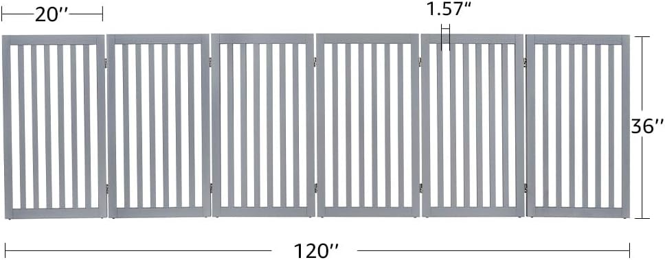 36”H Free Standing Pet Gate for Dog, Tall Wooden Dog Gate, 80” Wide | Foldable Pet Fence for Doorway, Stairs, Step, Expandable Doggy Barrier, Room Divider, Indoor Use, White