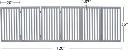 36”H Free Standing Pet Gate for Dog, Tall Wooden Dog Gate, 80” Wide | Foldable Pet Fence for Doorway, Stairs, Step, Expandable Doggy Barrier, Room Divider, Indoor Use, White