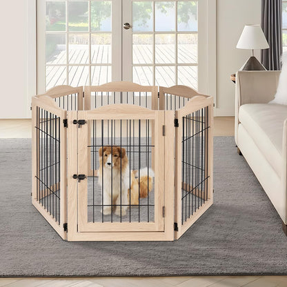 36”H Free Standing Pet Gate for Dog, Tall Wooden Dog Gate, 80” Wide | Foldable Pet Fence for Doorway, Stairs, Step, Expandable Doggy Barrier, Room Divider, Indoor Use, White