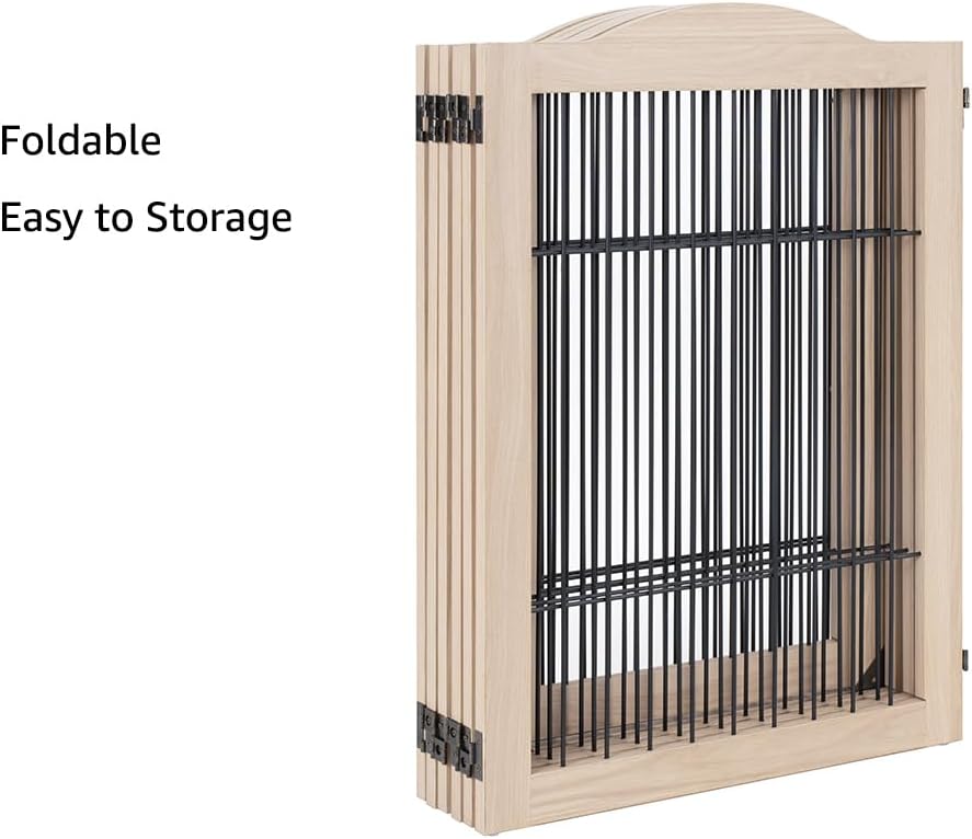36”H Free Standing Pet Gate for Dog, Tall Wooden Dog Gate, 80” Wide | Foldable Pet Fence for Doorway, Stairs, Step, Expandable Doggy Barrier, Room Divider, Indoor Use, White