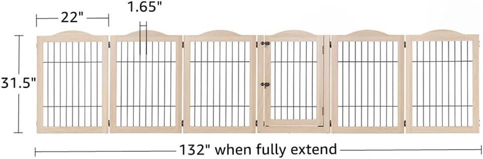 36”H Free Standing Pet Gate for Dog, Tall Wooden Dog Gate, 80” Wide | Foldable Pet Fence for Doorway, Stairs, Step, Expandable Doggy Barrier, Room Divider, Indoor Use, White