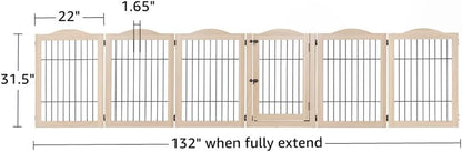 36”H Free Standing Pet Gate for Dog, Tall Wooden Dog Gate, 80” Wide | Foldable Pet Fence for Doorway, Stairs, Step, Expandable Doggy Barrier, Room Divider, Indoor Use, White