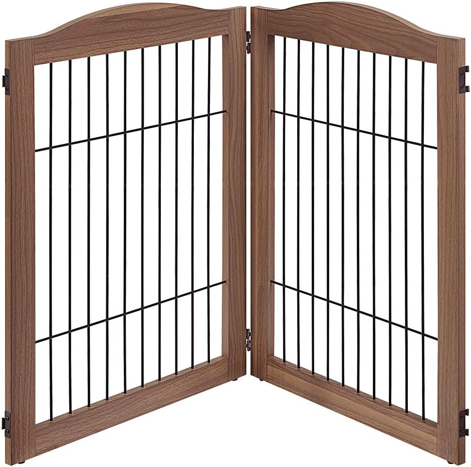 36”H Free Standing Pet Gate for Dog, Tall Wooden Dog Gate, 80” Wide | Foldable Pet Fence for Doorway, Stairs, Step, Expandable Doggy Barrier, Room Divider, Indoor Use, White