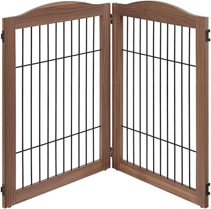 36”H Free Standing Pet Gate for Dog, Tall Wooden Dog Gate, 80” Wide | Foldable Pet Fence for Doorway, Stairs, Step, Expandable Doggy Barrier, Room Divider, Indoor Use, White